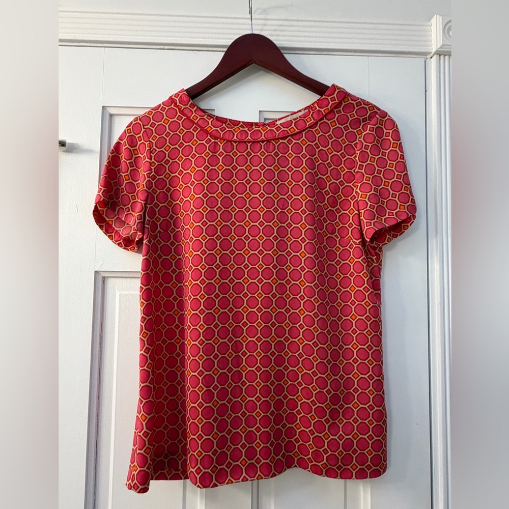 Banana Republic Pink and Orange Patterned Short Sleeve Top